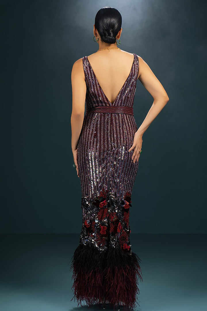 Embroidered A-line Floor-Length Dress