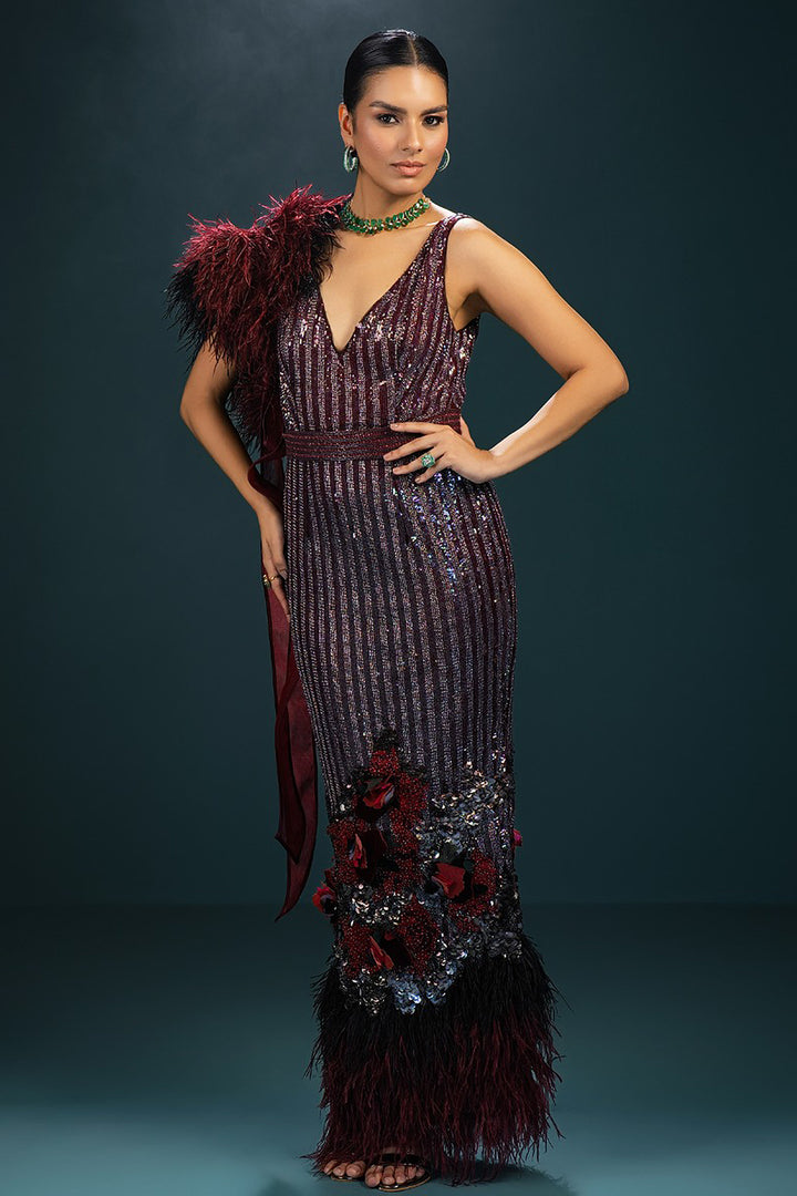 Embroidered A-line Floor-Length Dress