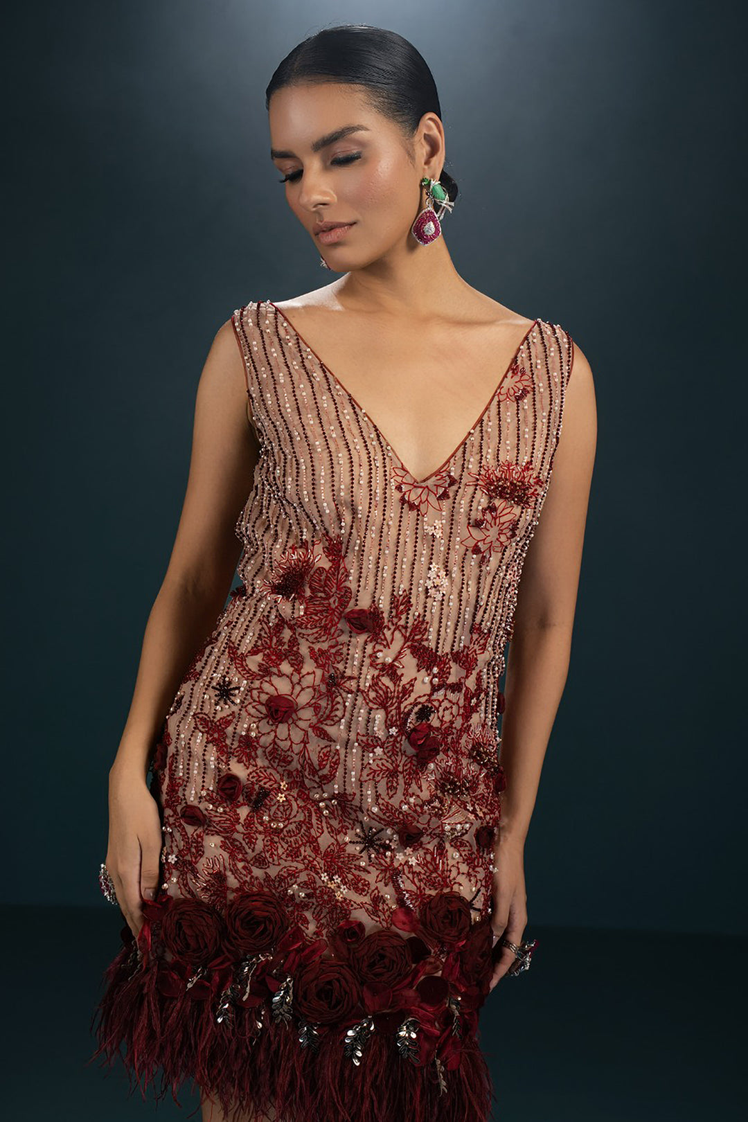 Sculpted Floral Short with A-line Dress