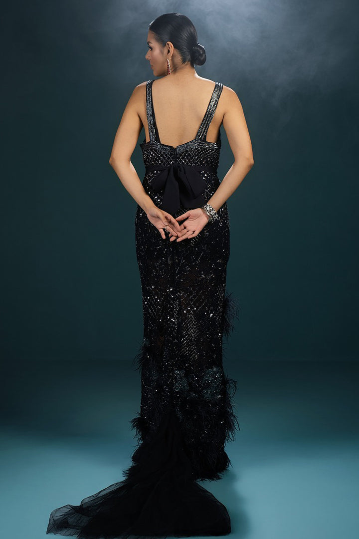 Beaded Tulle Column Dress