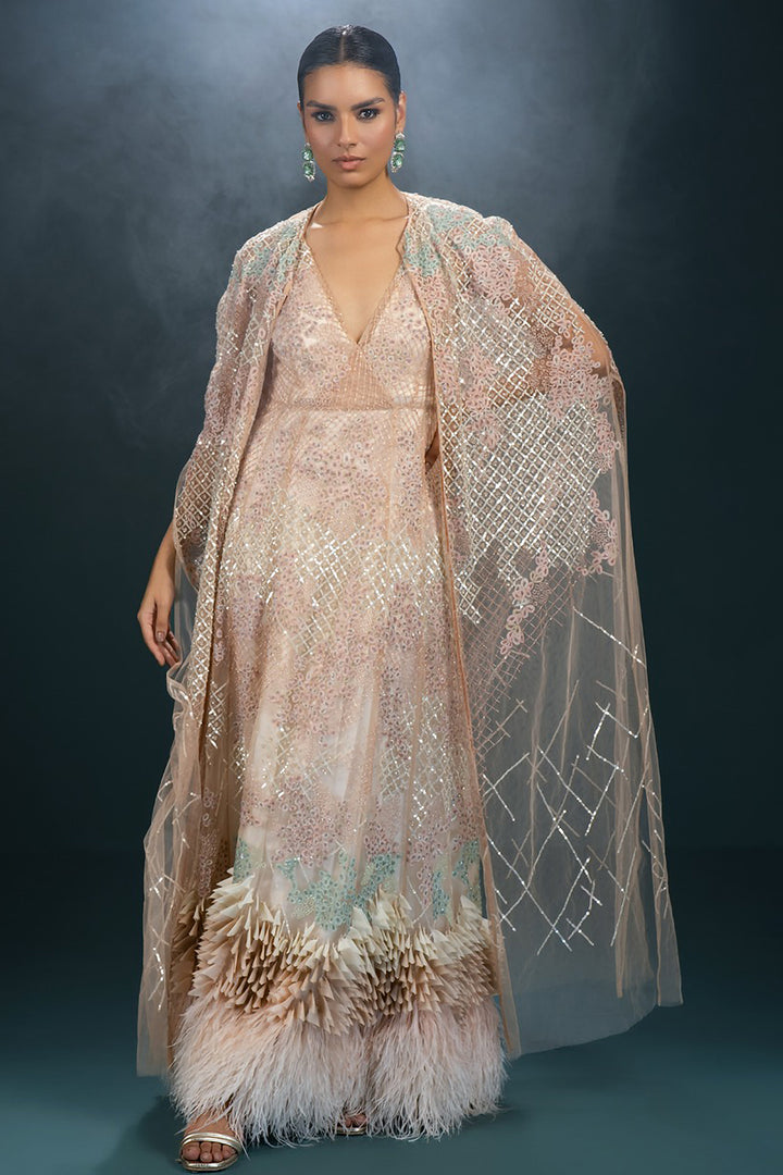 Embellished Tulle A-Line Dress