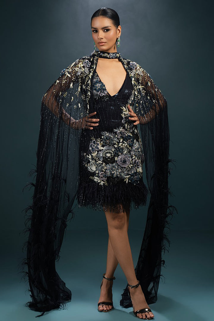 Caped Long Silhouette with Short Dress