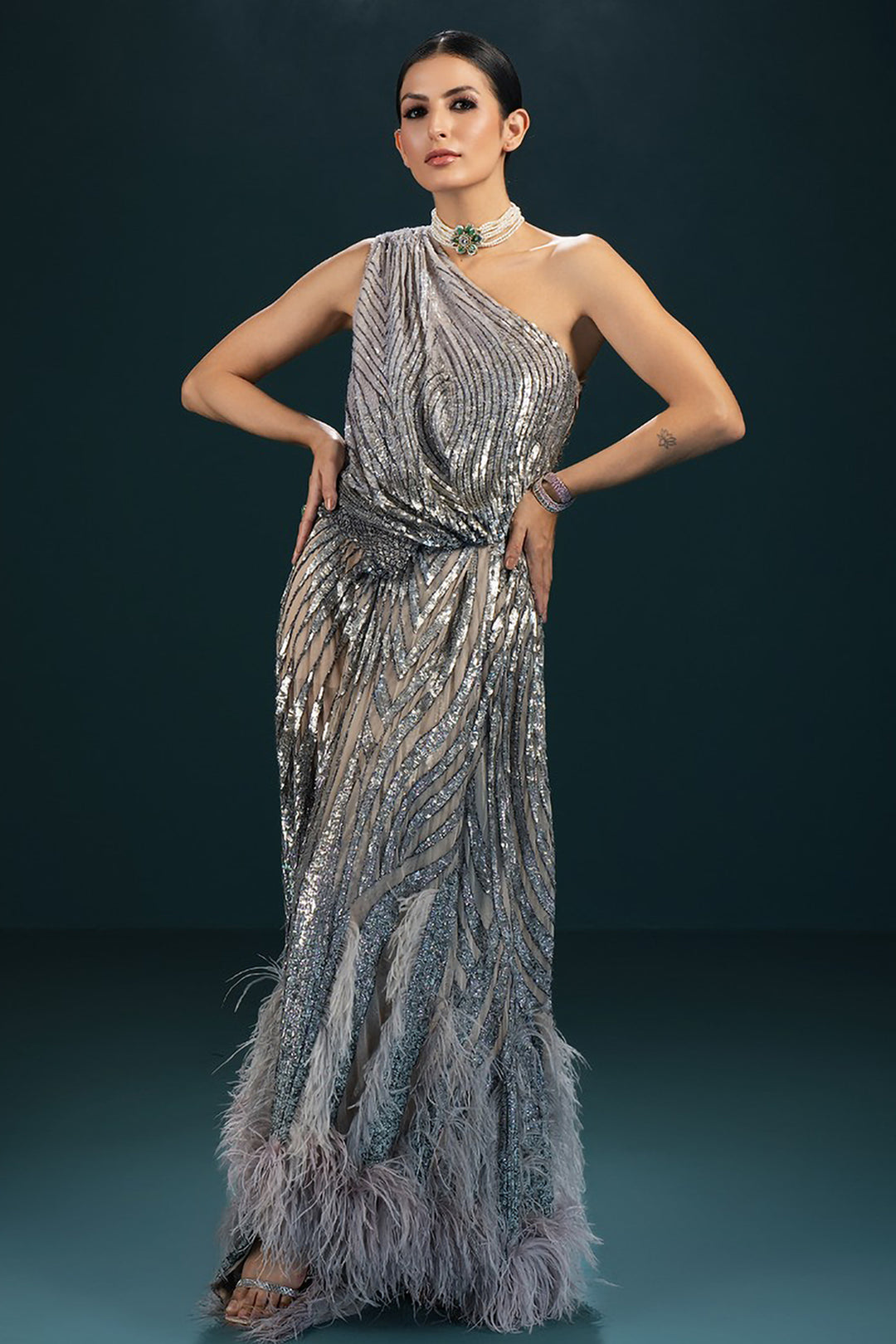 Asymmetrical A-line Shimmer Dress Silver / US 0