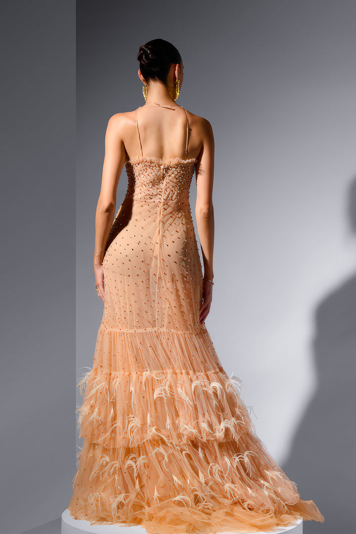 Sequin Mesh Dress with Ruffle Hem