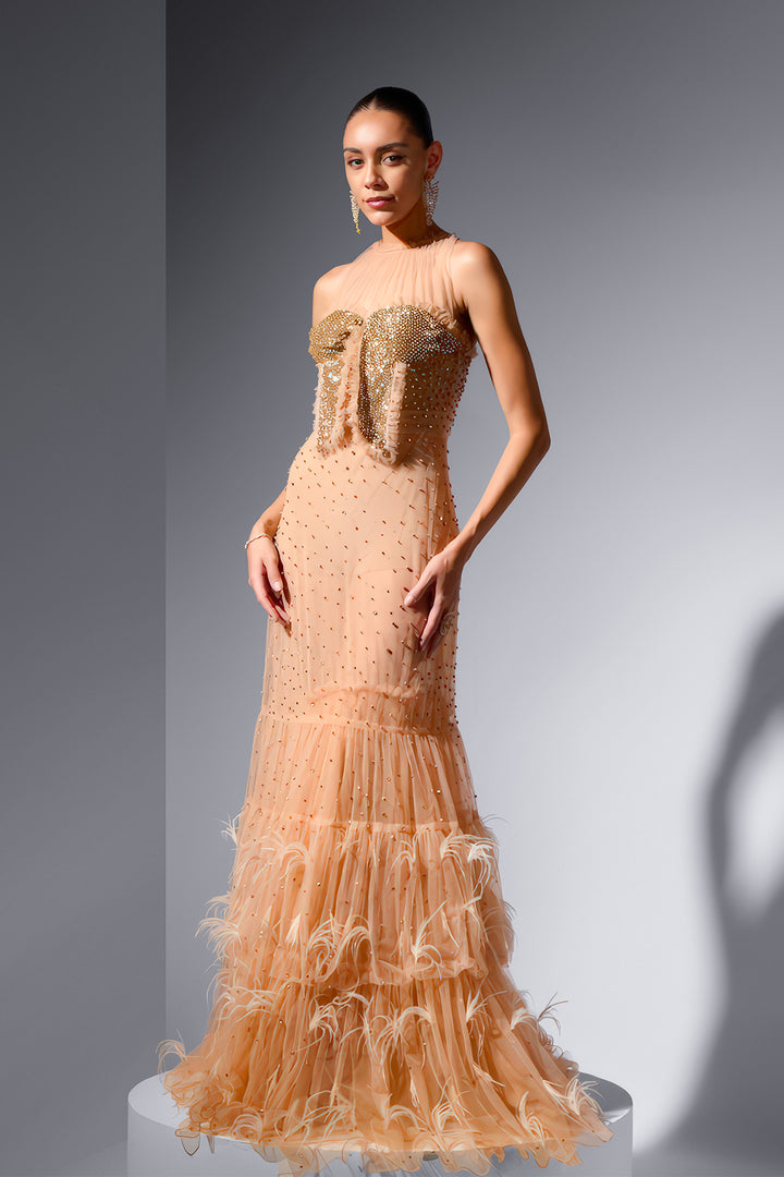 Sequin Mesh Dress with Ruffle Hem