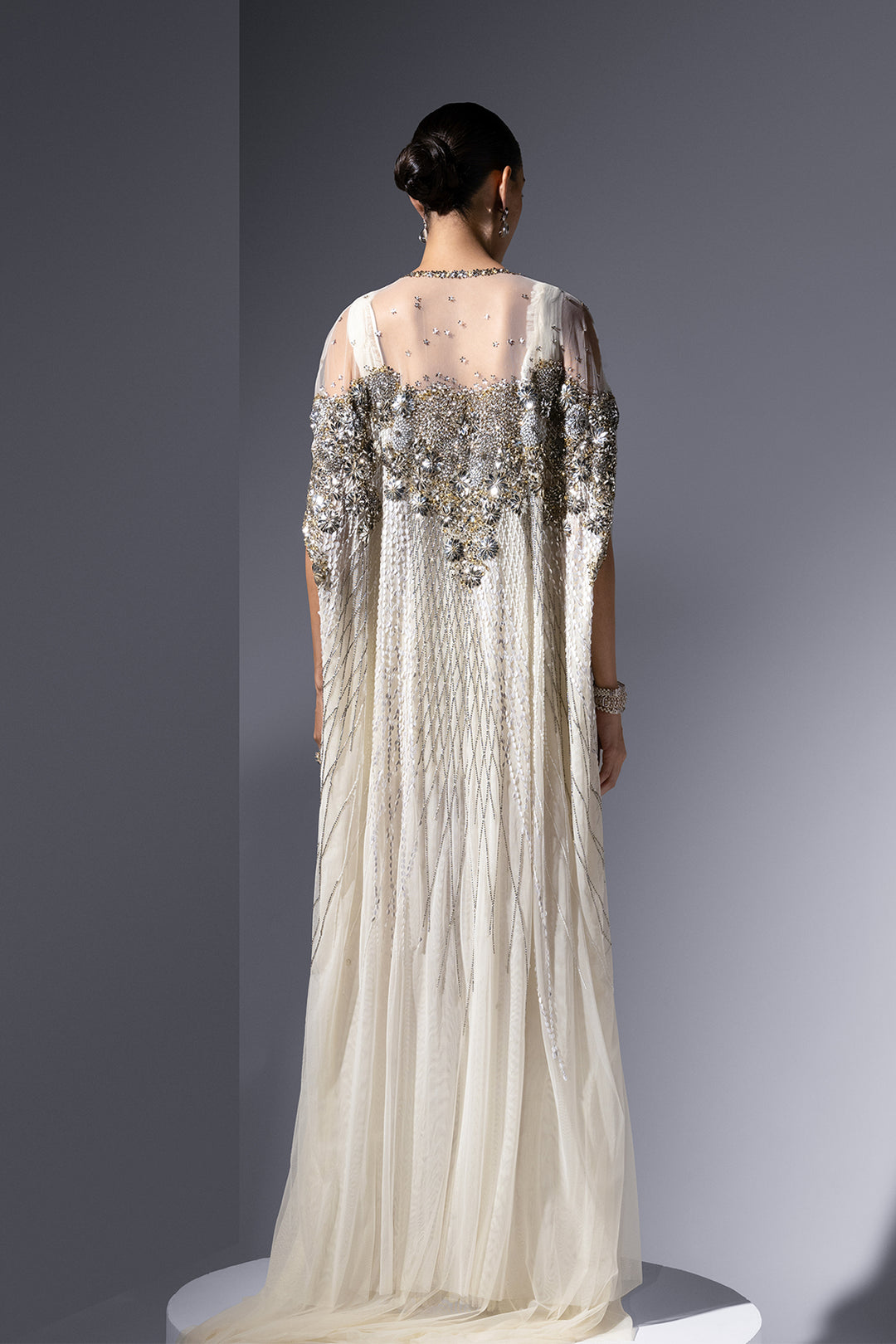 Mesh Dress with Crystal Cape