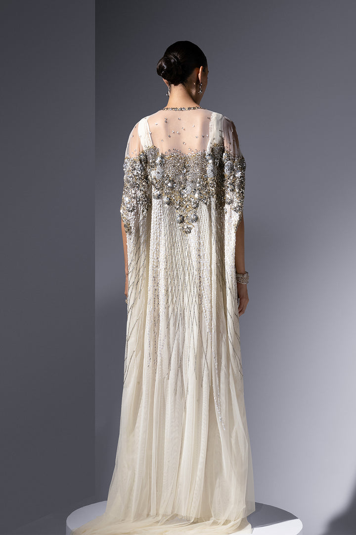 Mesh Dress with Crystal Cape