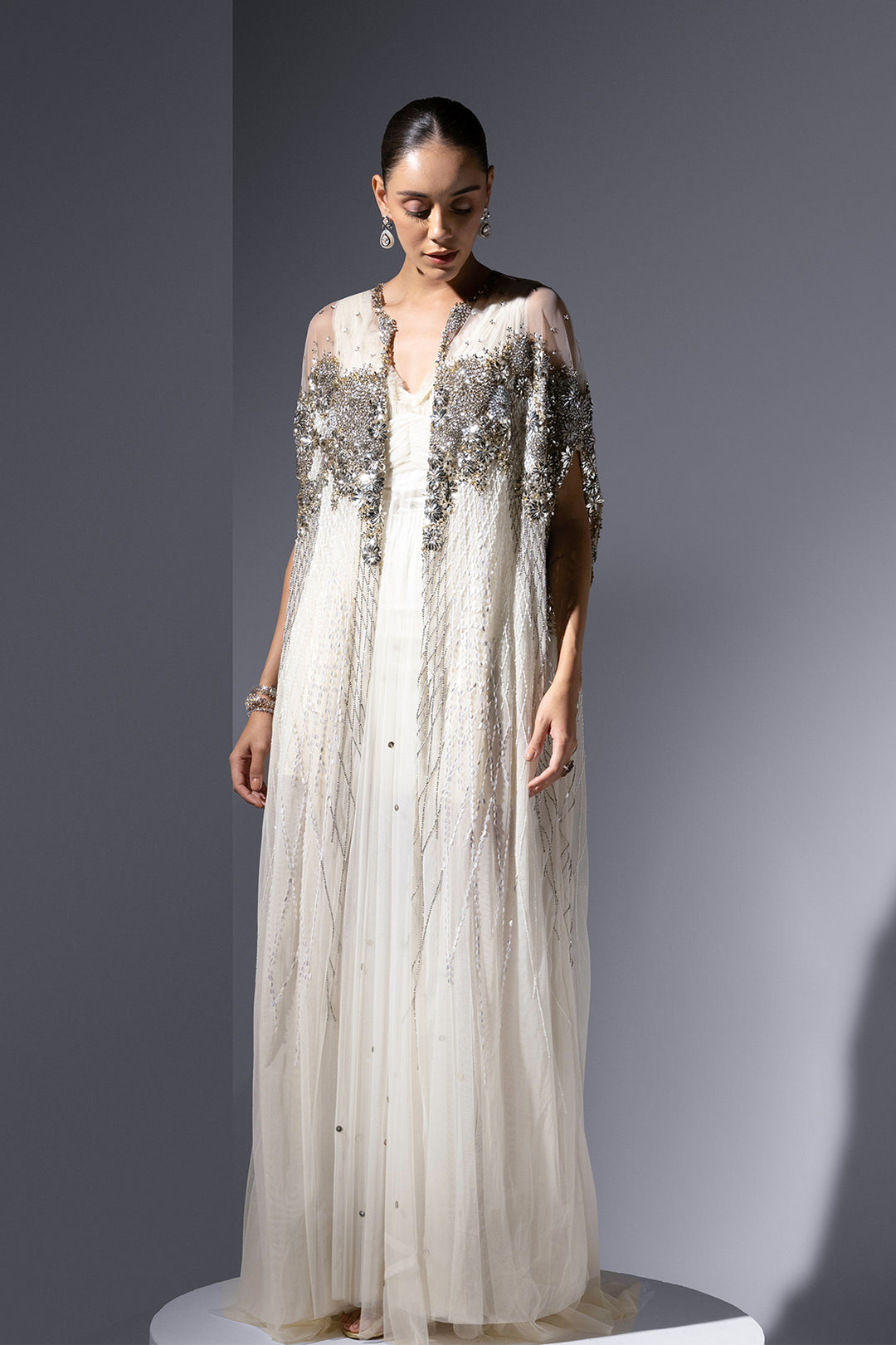 Mesh Dress with Crystal Cape Ivory / US 12 Mesh Dress with Crystal Cape Ivory / US 12
