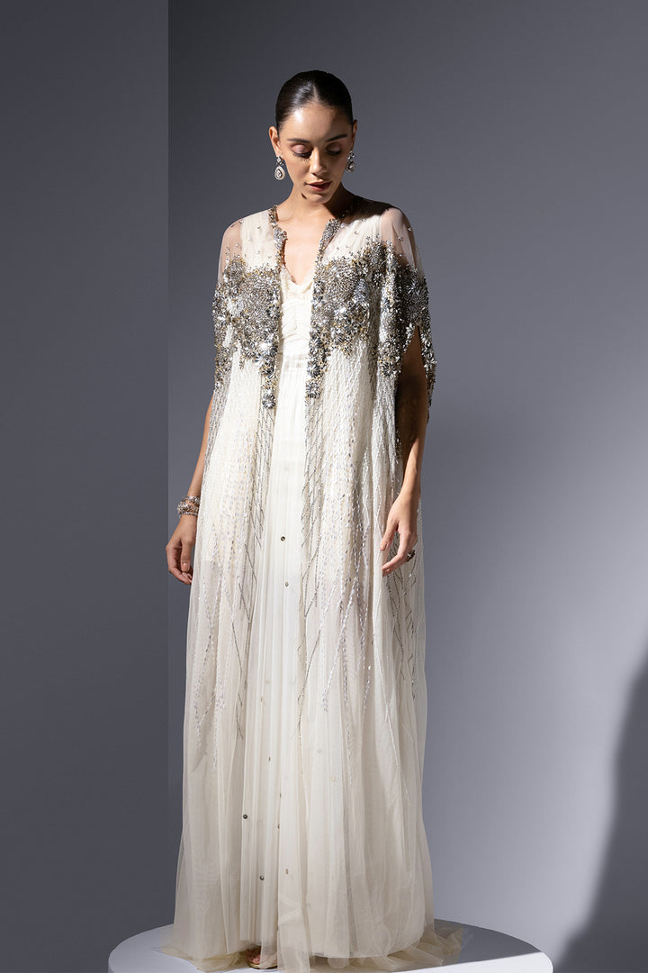 Mesh Dress with Crystal Cape