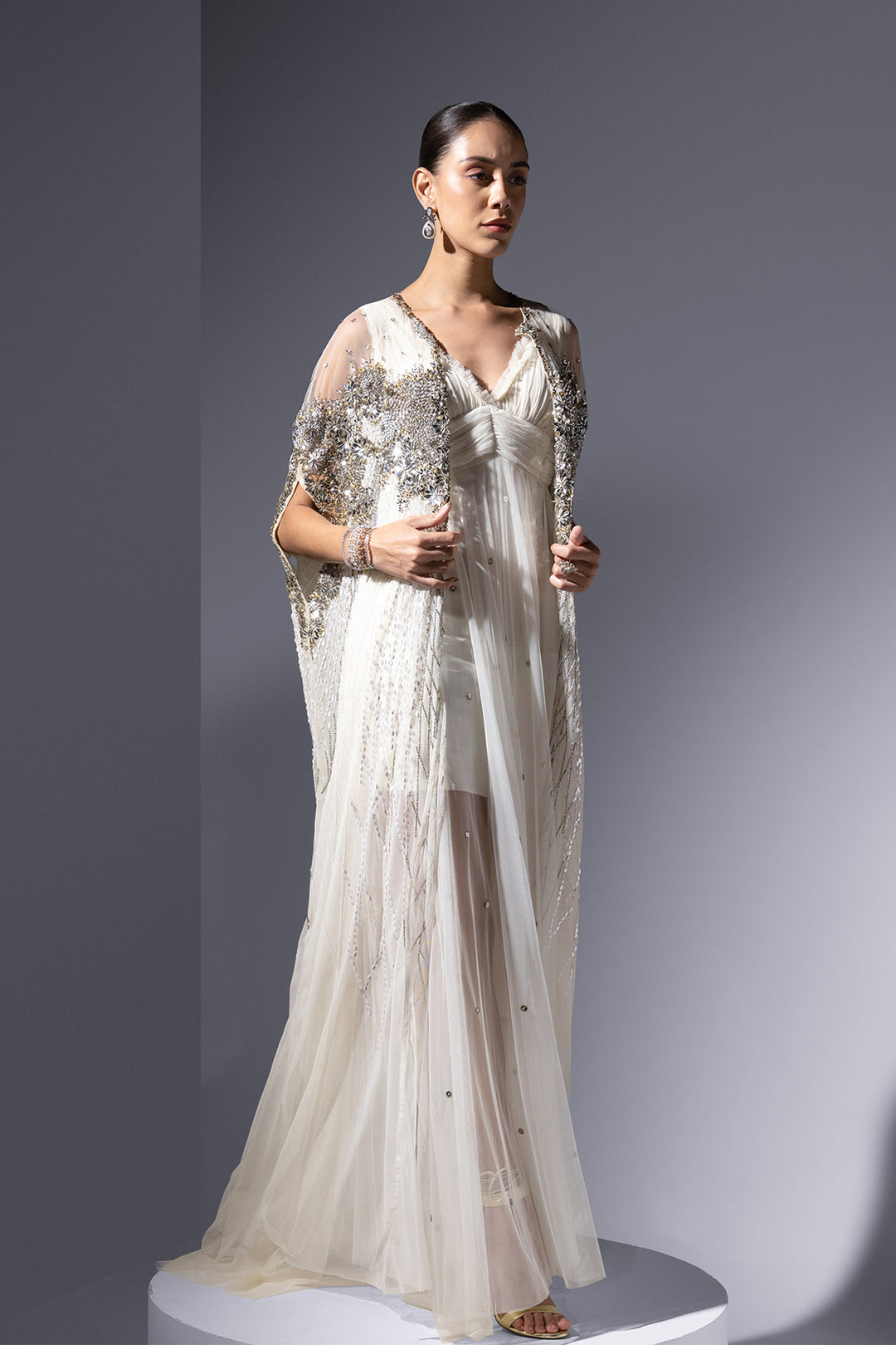 Mesh Dress with Crystal Cape