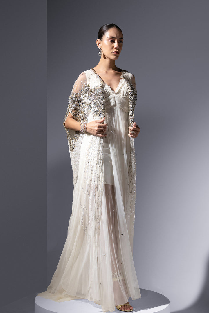 Mesh Dress with Crystal Cape