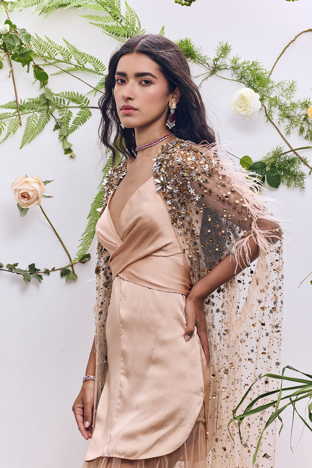 Short Dress with Beaded Cape Light Pink / US 10 Short Dress with Beaded Cape Light Pink / US 10