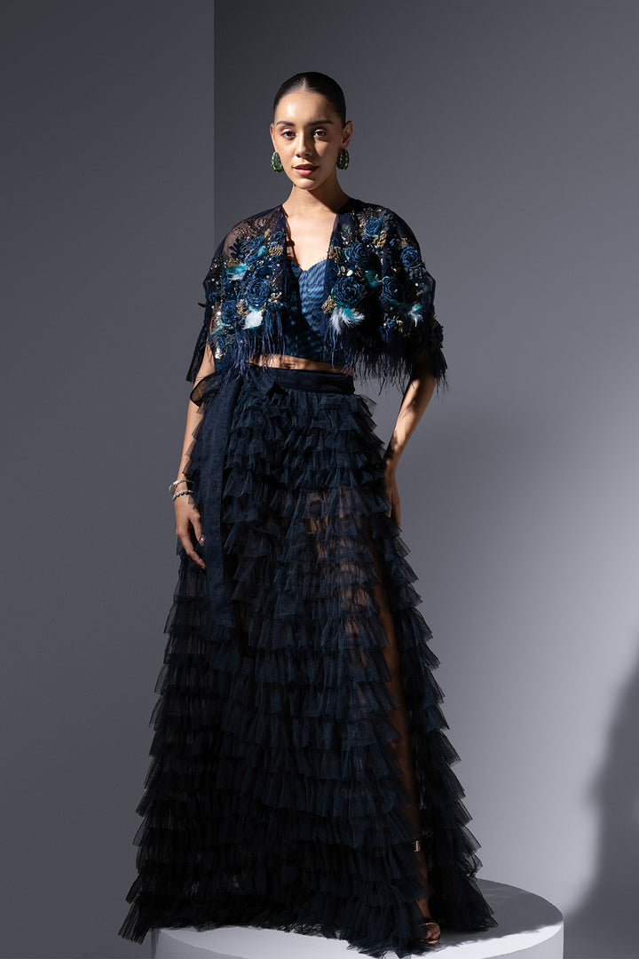 A-Line Ensemble with Embroidered Cape