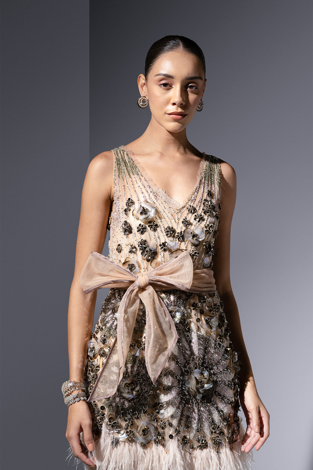 Tulle Midi Dress with Floral Details