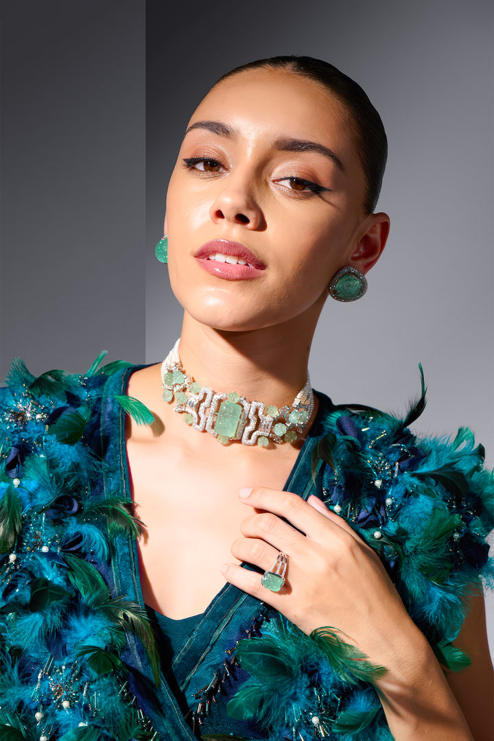 Feather Tulle Jacket And Velvet Trousers