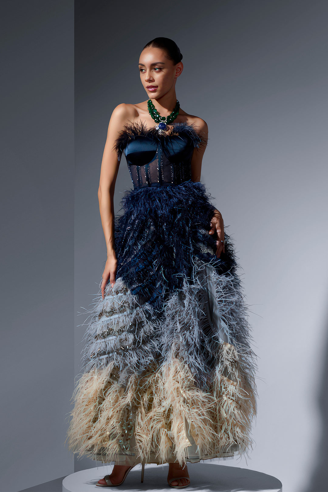 corset two piece dress Glitter 2-Piece Sleeveless Corset Slit Gown by Ladivine CD350
