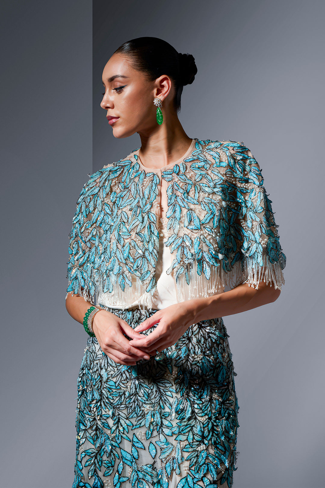 Sequin Cape And Leaf Skirt