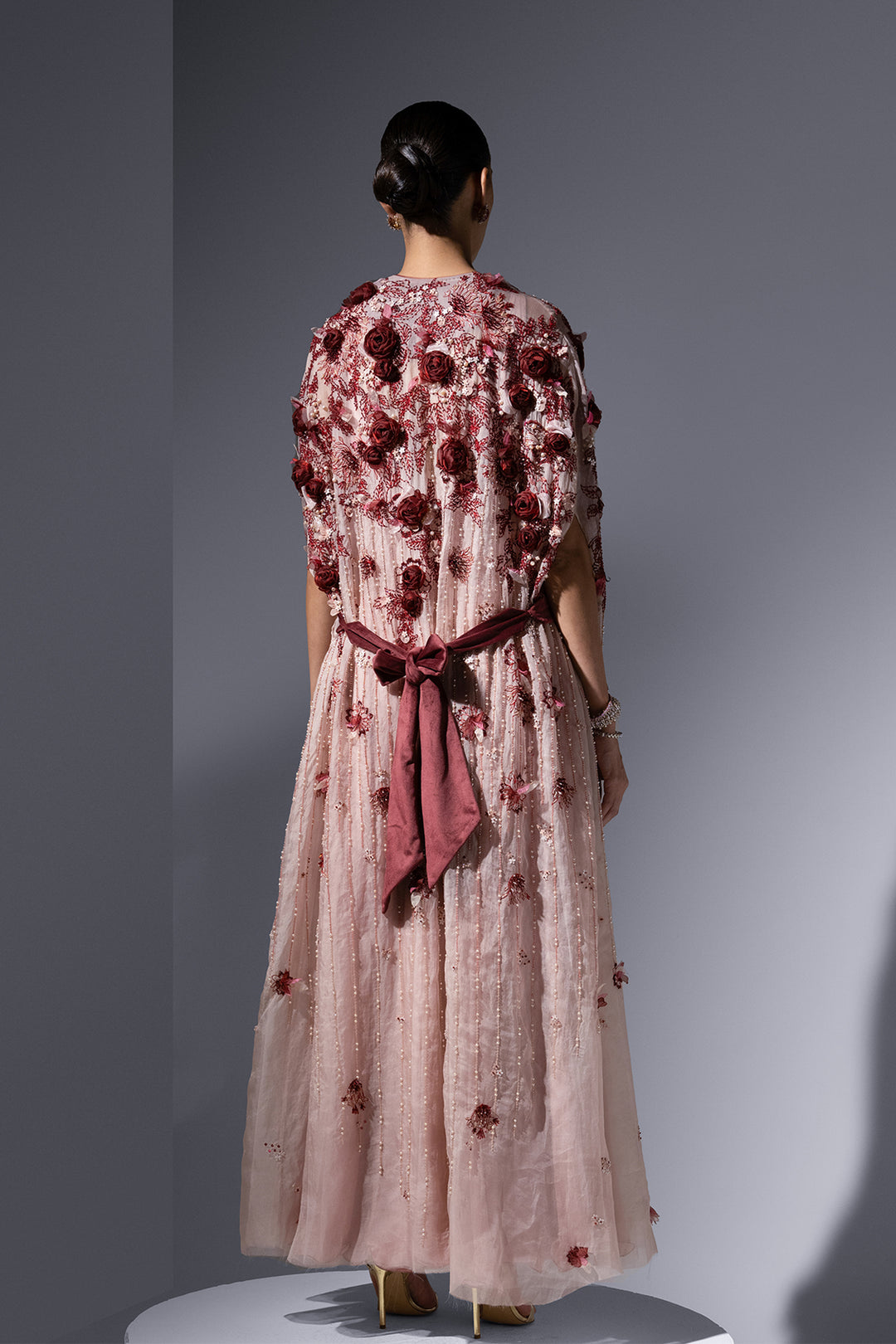 Embroidered Crepe And Mesh Two-Piece