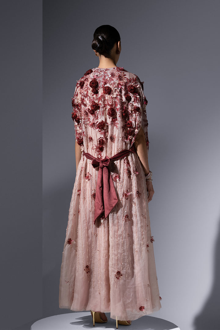 Embroidered Crepe And Mesh Two-Piece