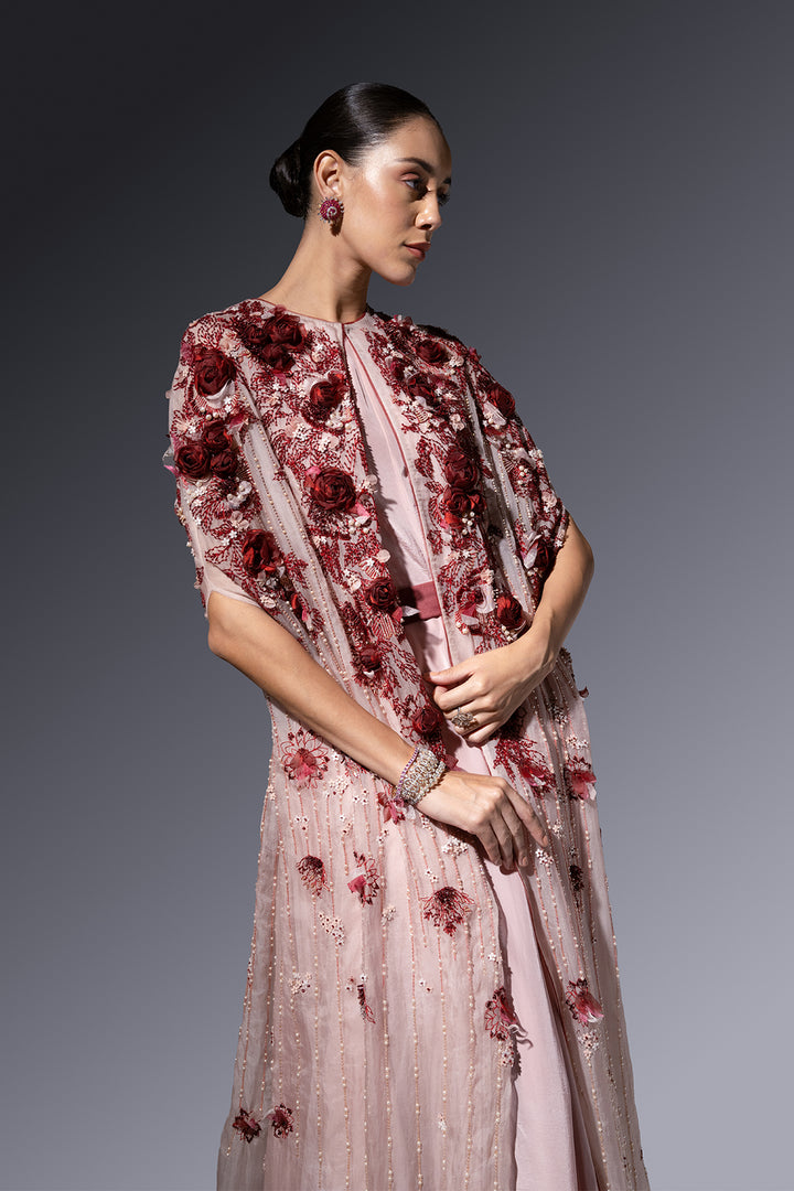 Embroidered Crepe And Mesh Two-Piece