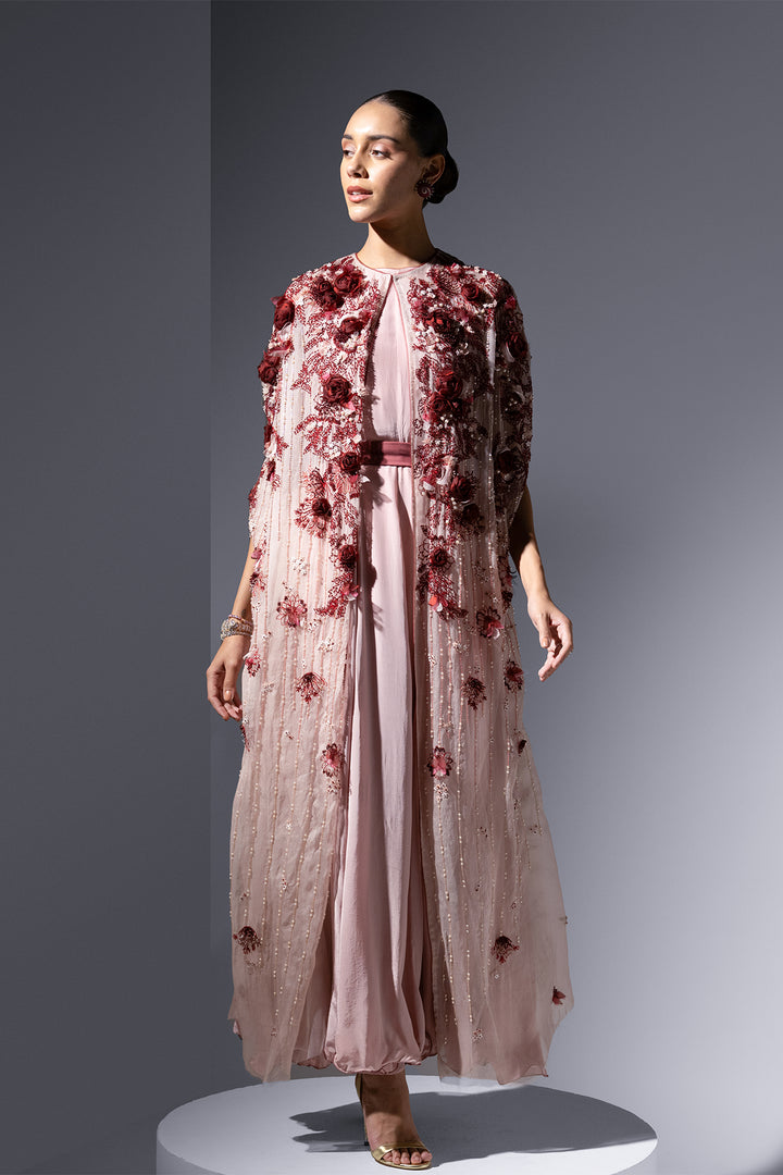 Embroidered Crepe And Mesh Two-Piece