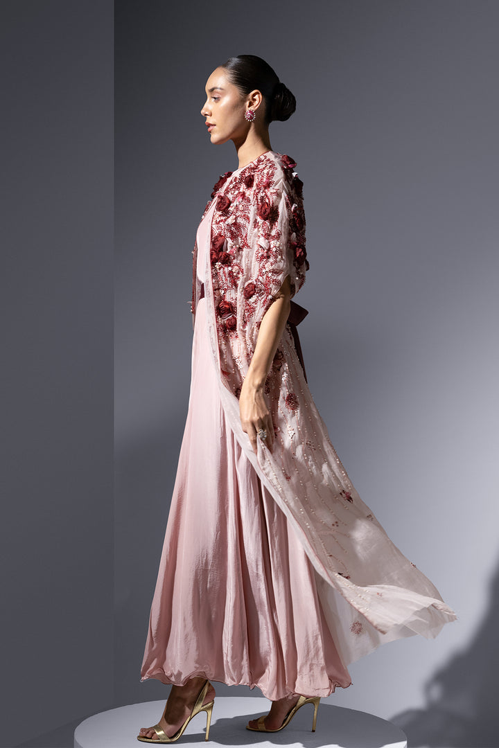 Embroidered Crepe And Mesh Two-Piece