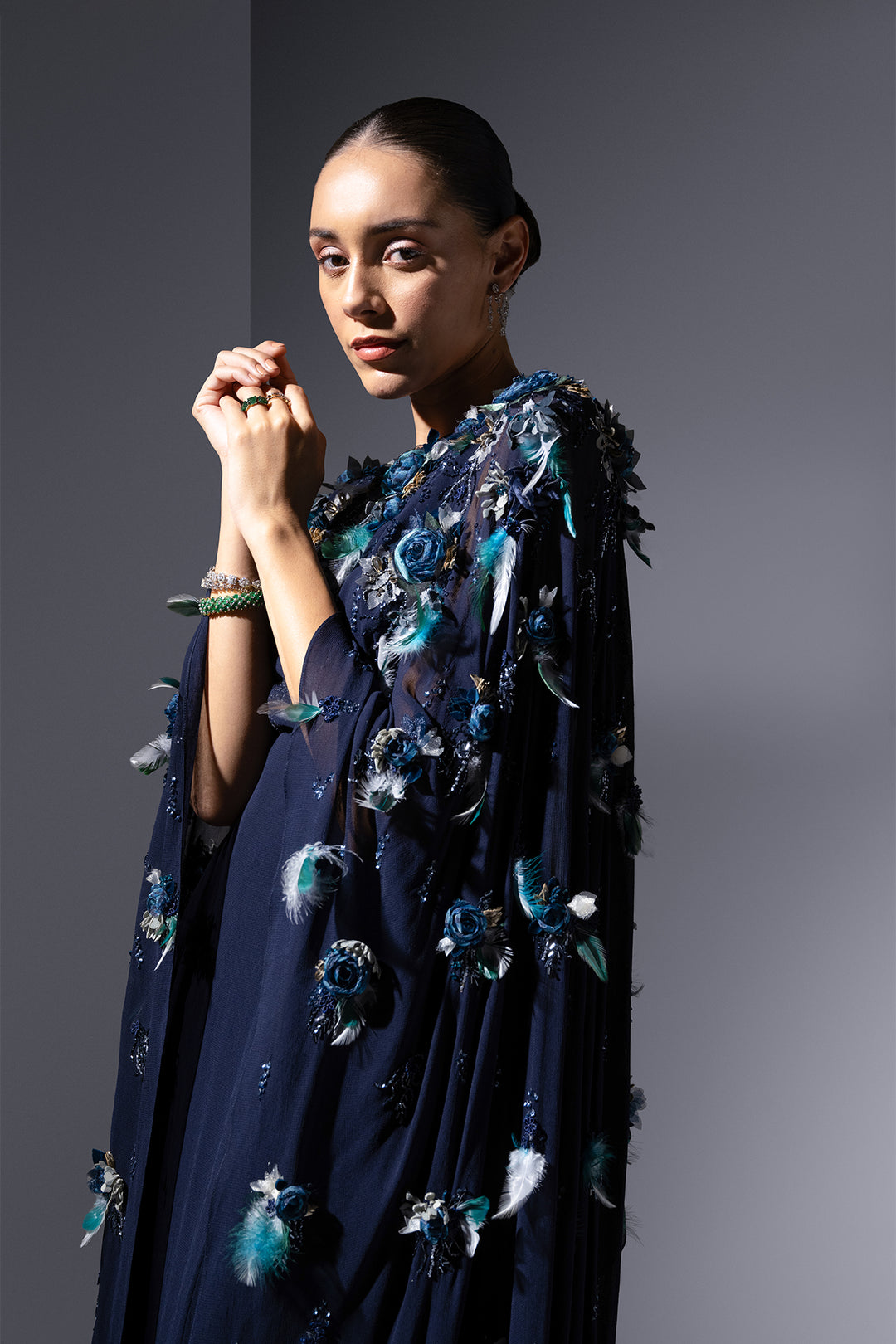 Chiffon Dress with Embroidered Kaftan