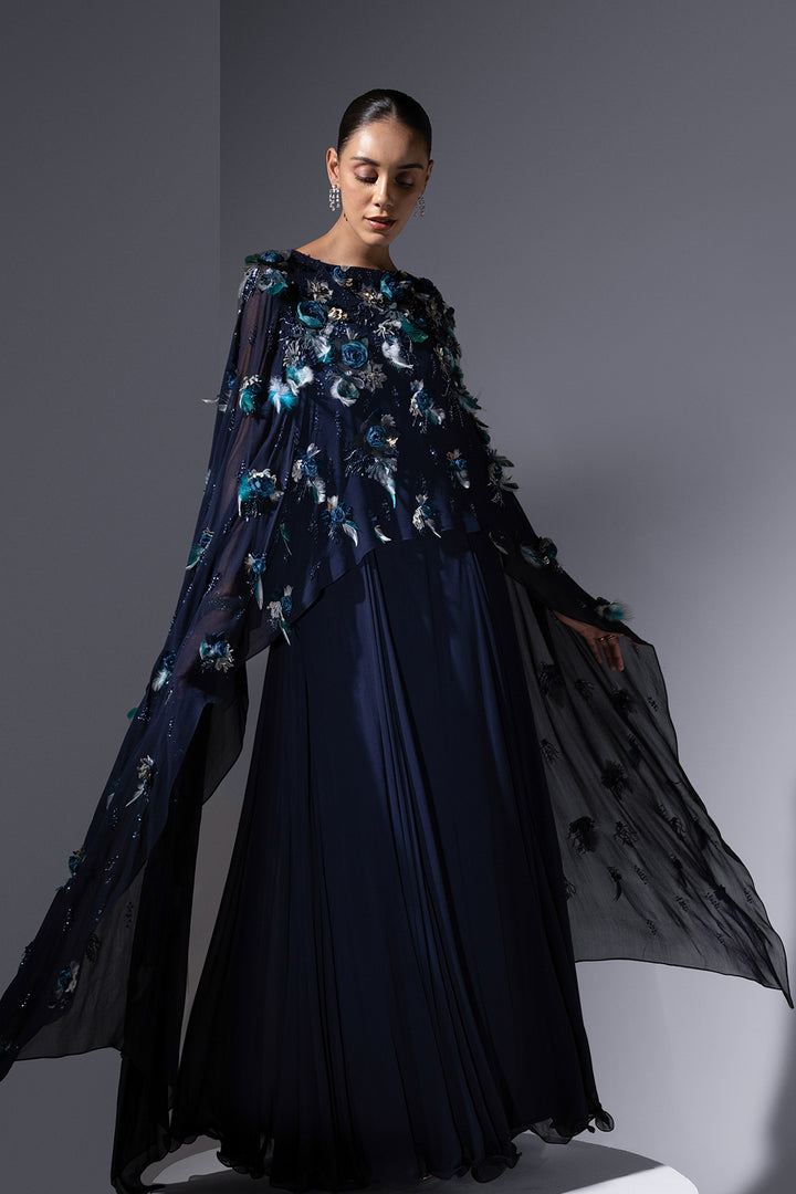 Chiffon Dress with Embroidered Kaftan