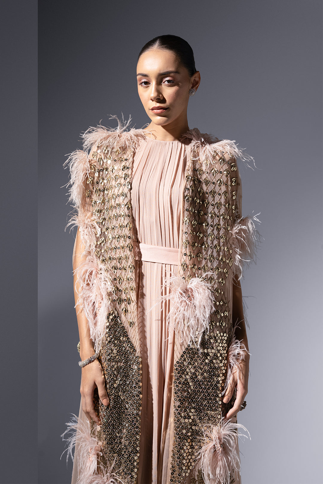 Mesh Cape And Chiffon Slip