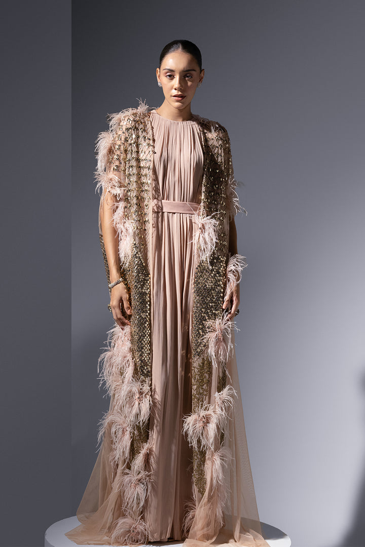 Mesh Cape And Chiffon Slip