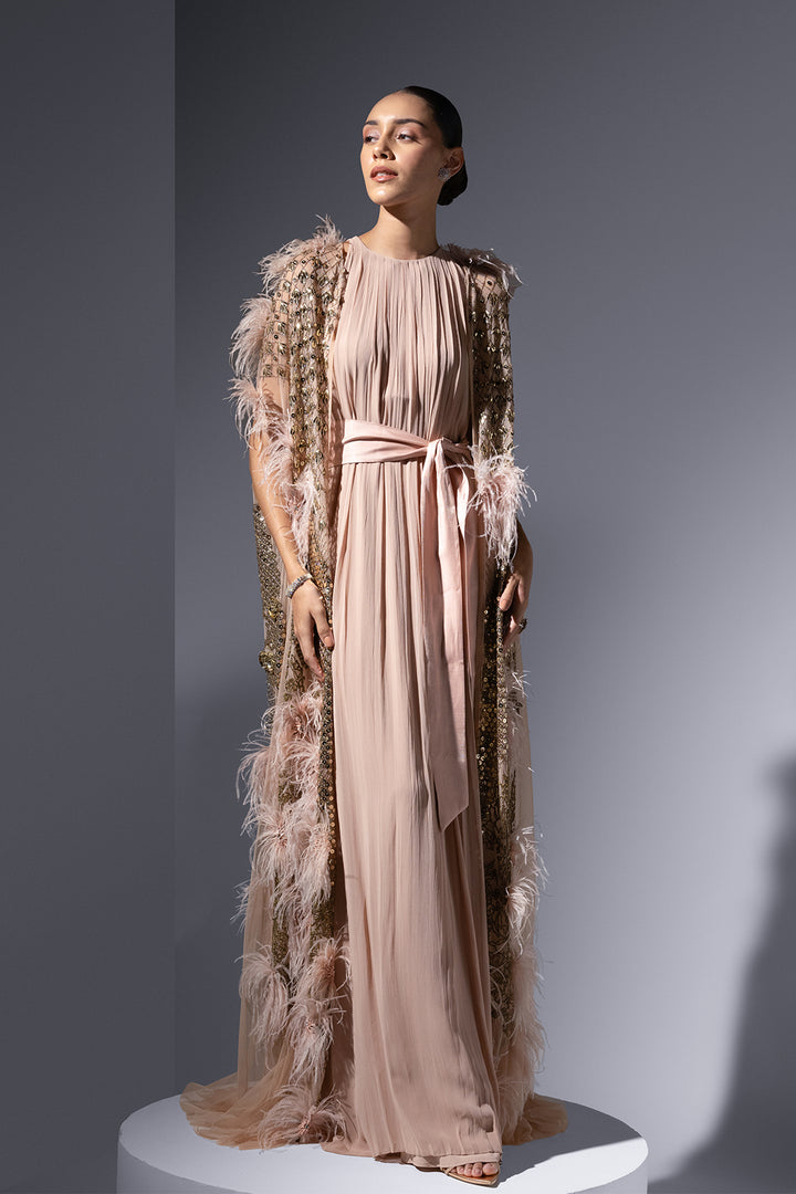 Mesh Cape And Chiffon Slip