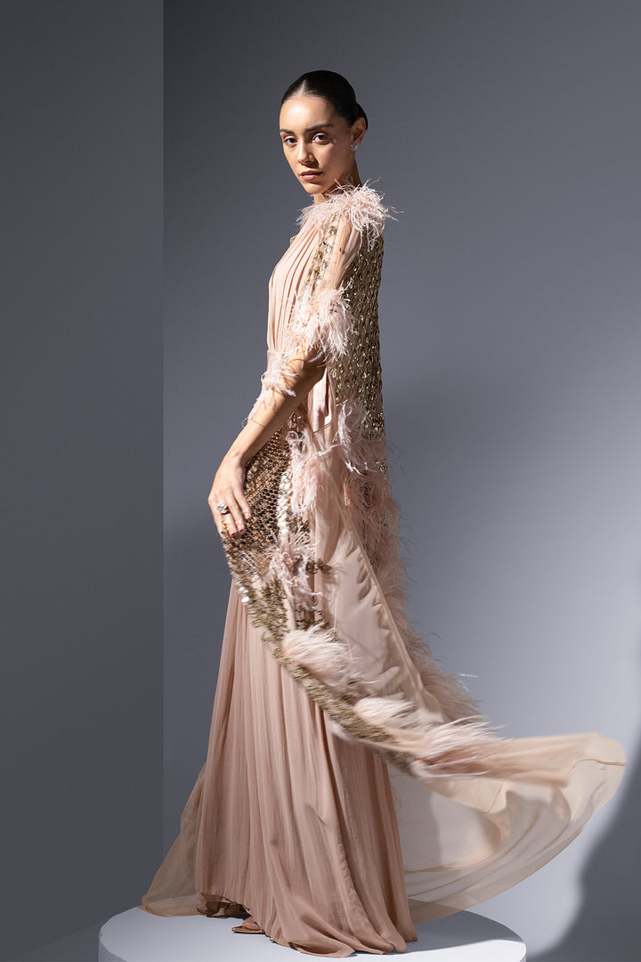 Mesh Cape And Chiffon Slip