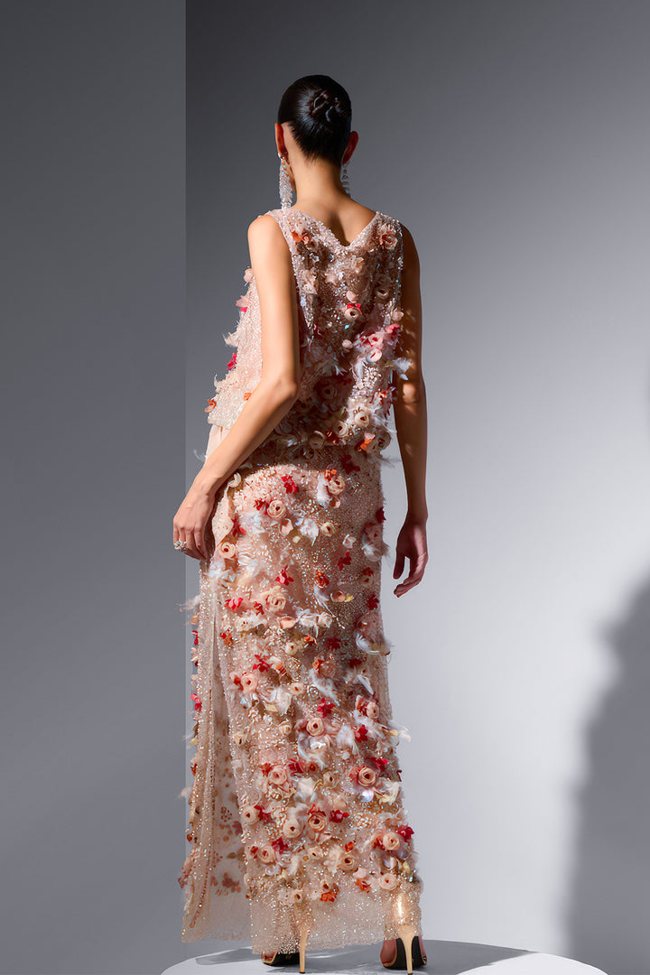 Sequin Tulle Dress with Feathered Accent