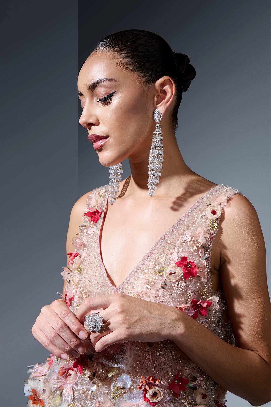 Sequin Tulle Dress with Feathered Accent