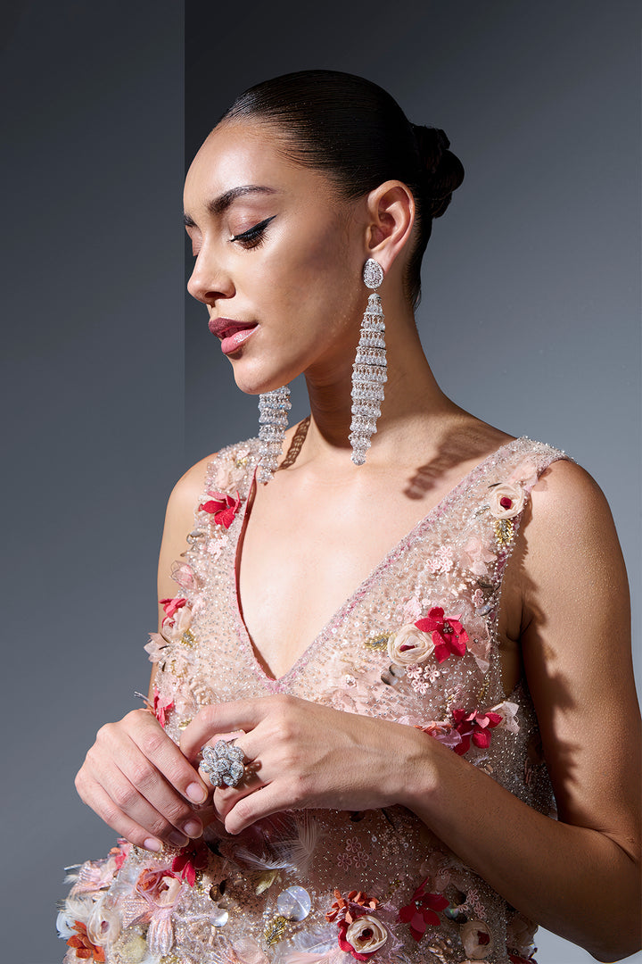 Sequin Tulle Dress with Feathered Accent