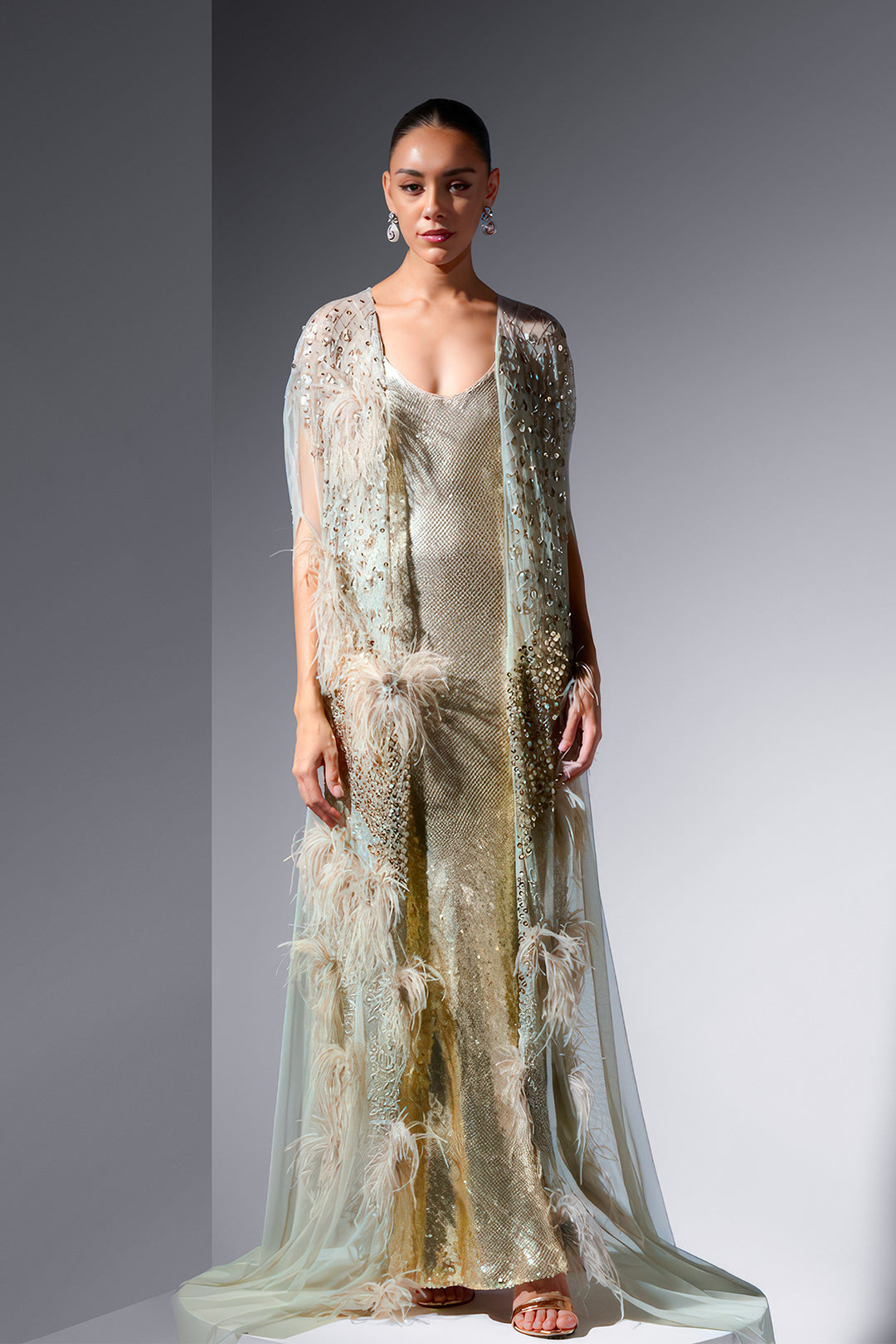 Embroidered Cape and Feathers