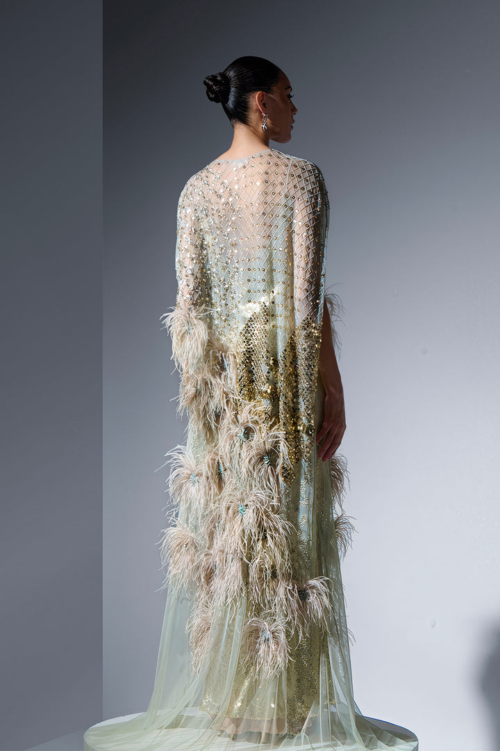 Embroidered Cape and Feathers