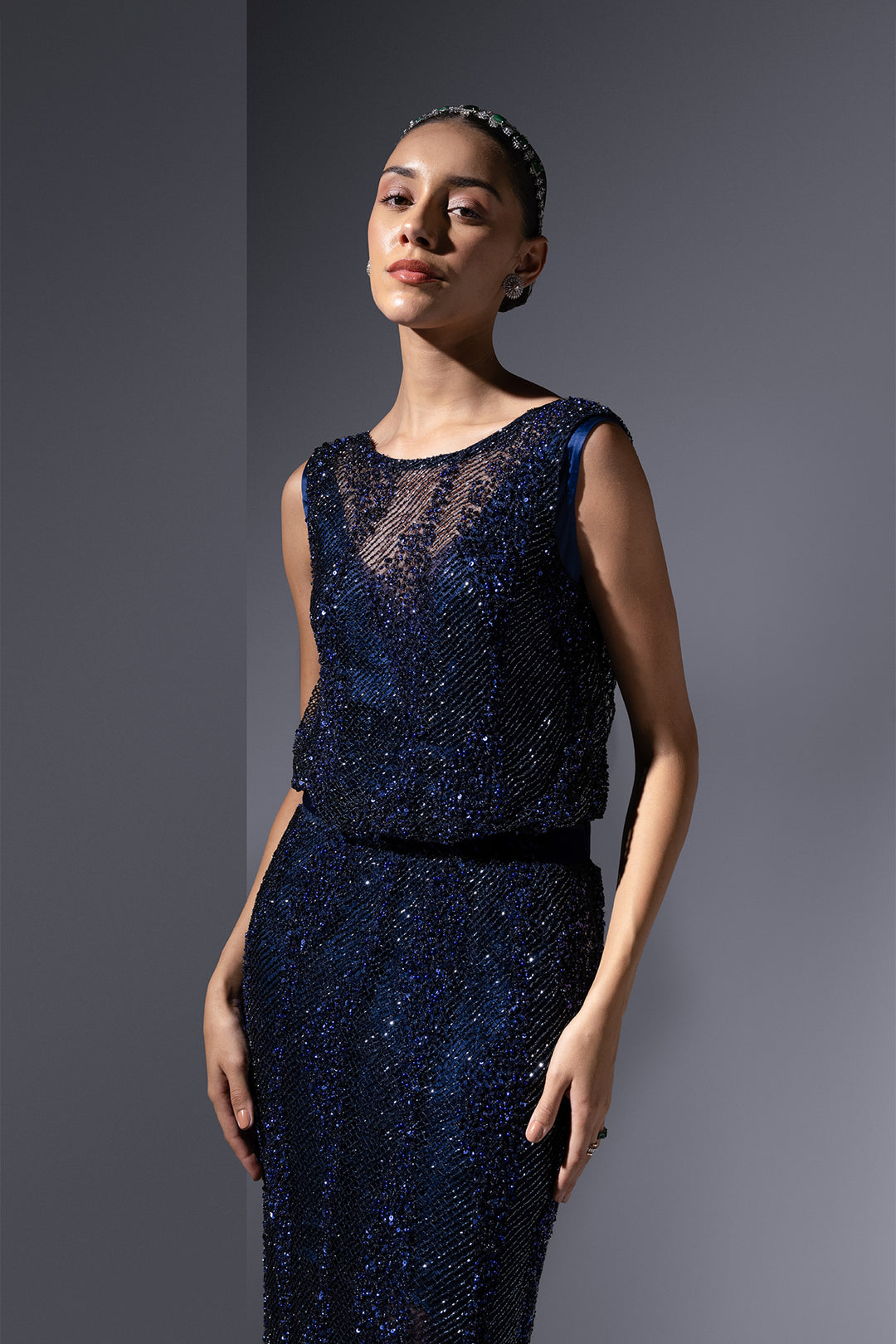 Satin Mesh Dress with Crochet