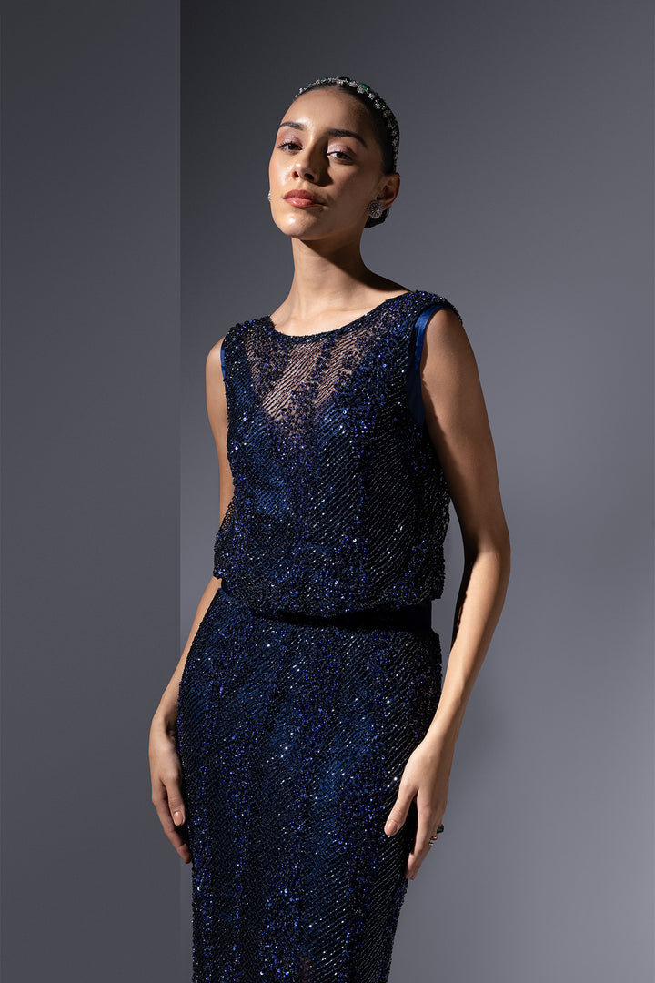 Satin Mesh Dress with Crochet