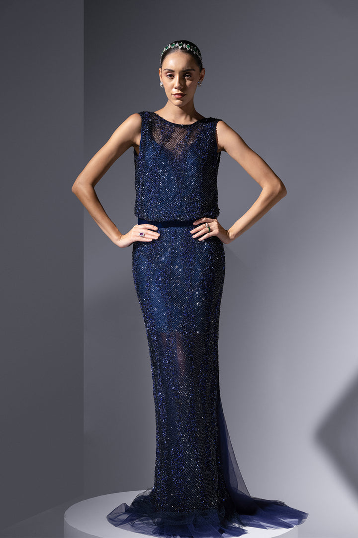 Satin Mesh Dress with Crochet