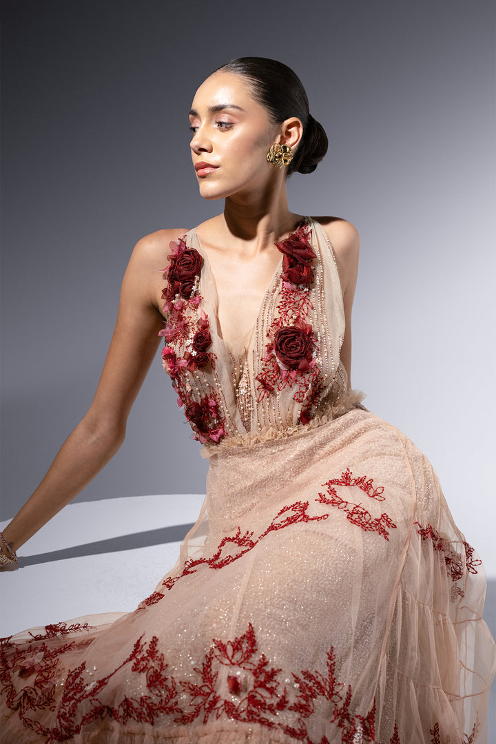 Tulle Dress with 3D Rose Embellishment