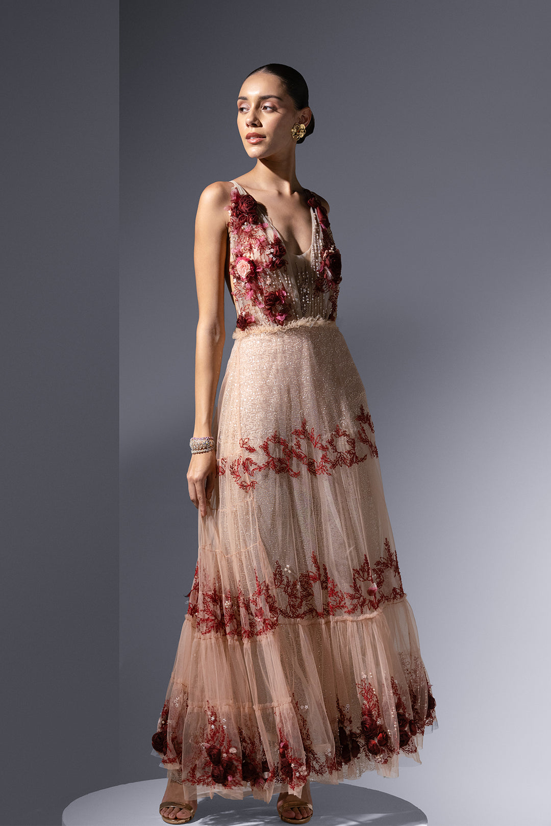 Tulle Dress with 3D Rose Embellishment