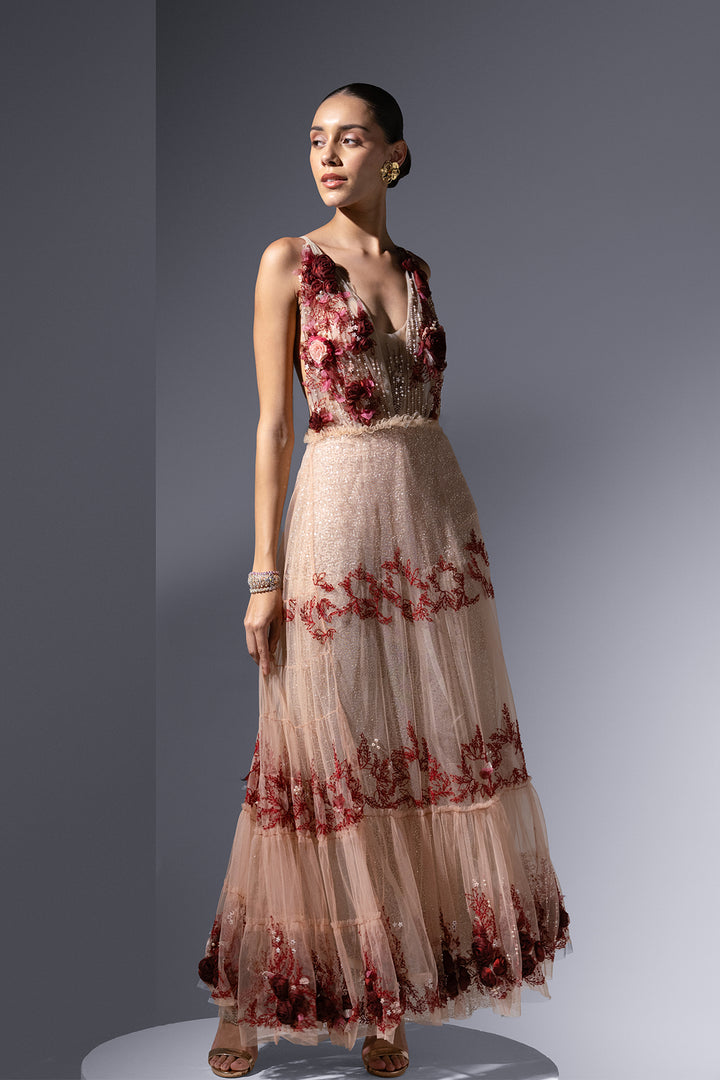Tulle Dress with 3D Rose Embellishment