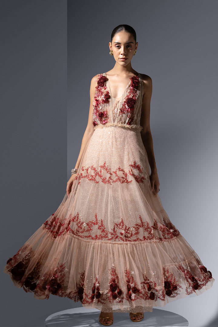 Tulle Dress with 3D Rose Embellishment