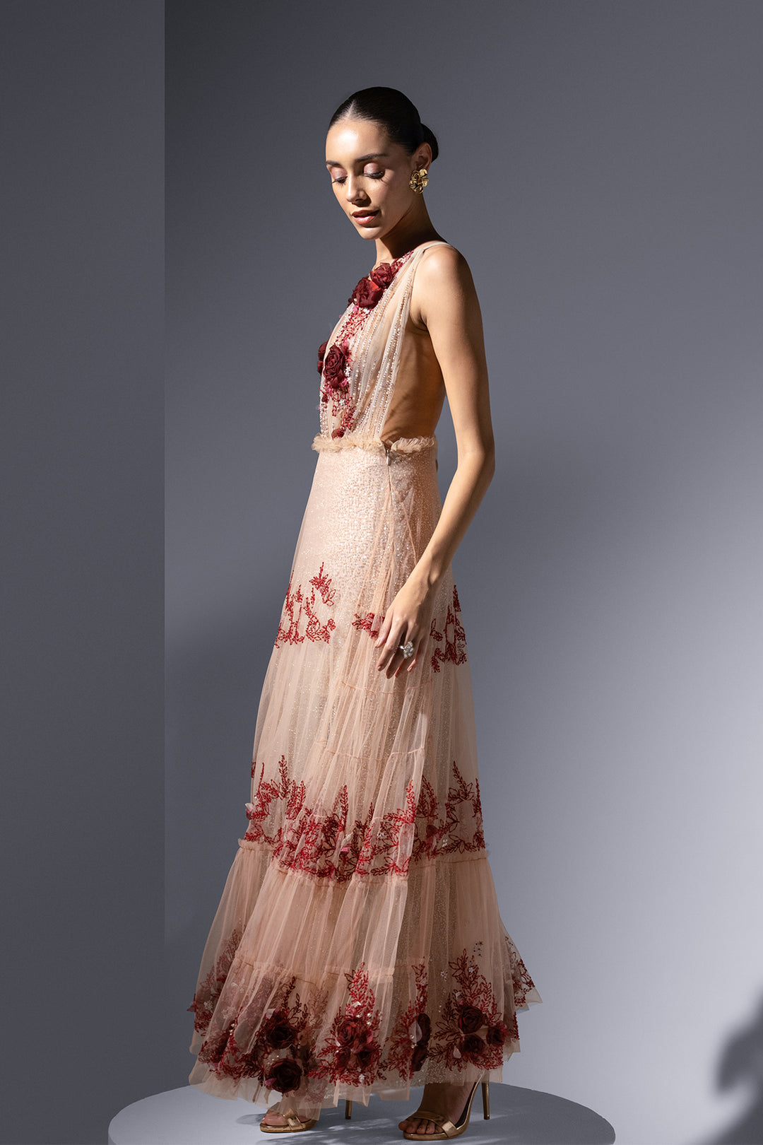 Tulle Dress with 3D Rose Embellishment