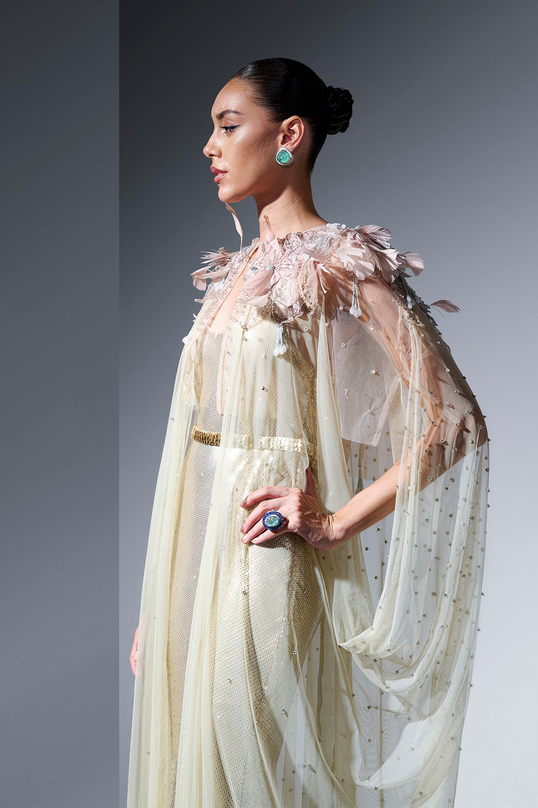 Sequin Cape Dress with Gradient Effect