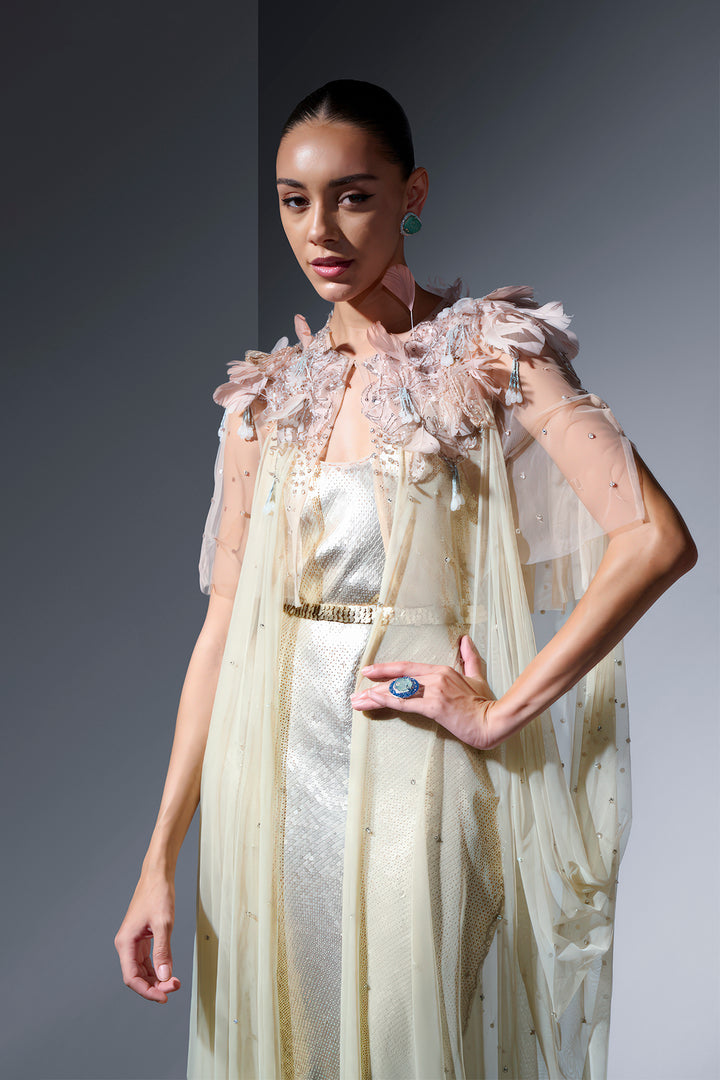 Sequin Cape Dress with Gradient Effect