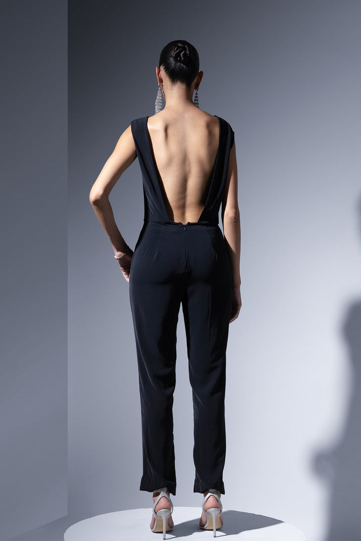 Crepe Jumpsuit with Sequin Cape