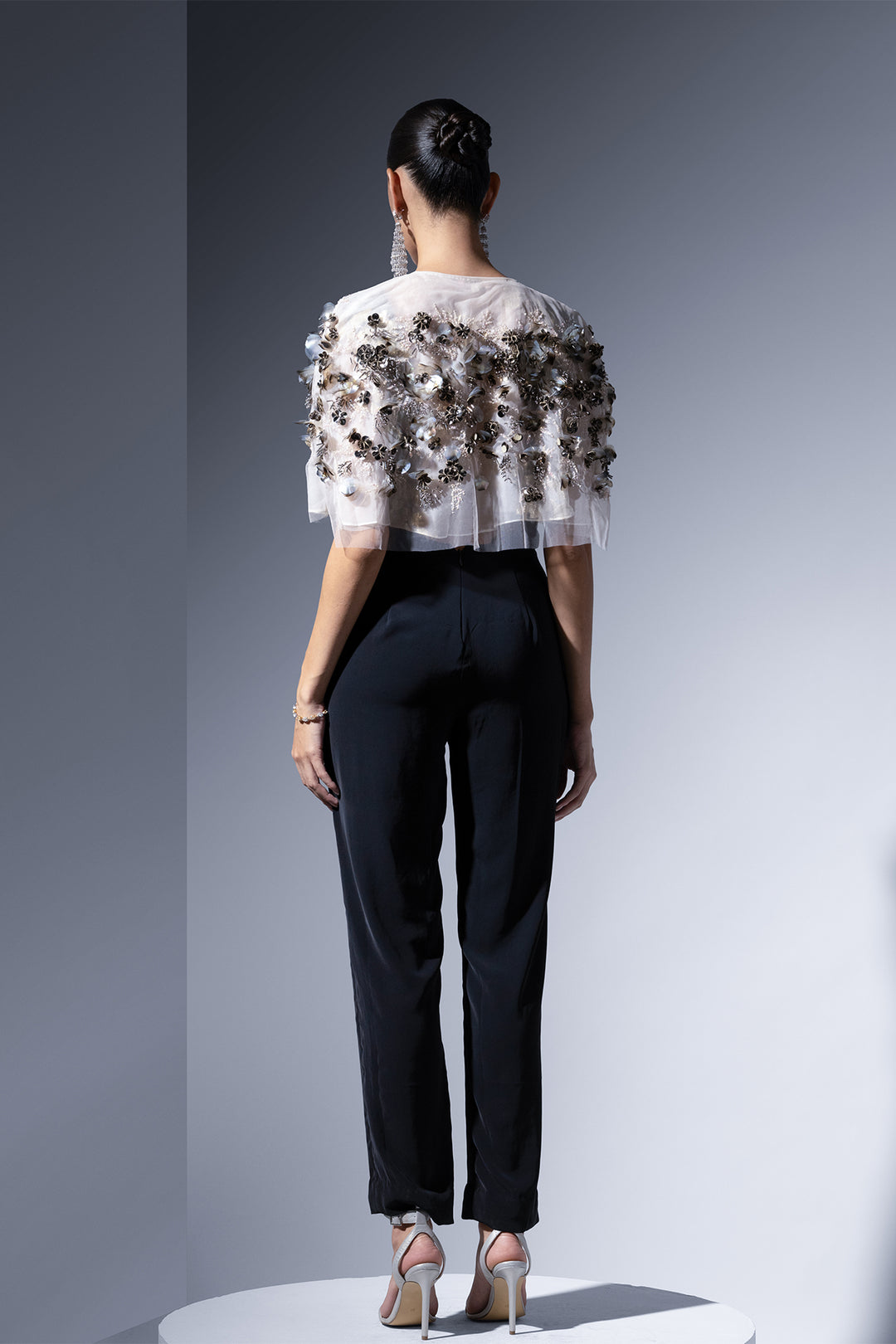 Crepe Jumpsuit with Sequin Cape