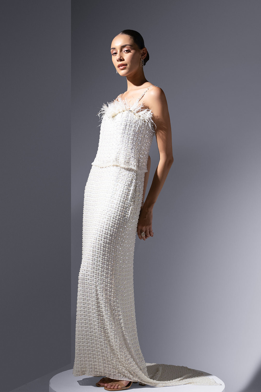 Chiffon Dress with Pearl Embroidery